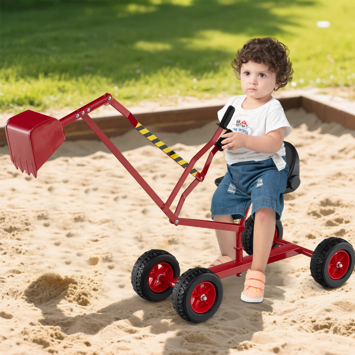 Sand Digger for Kids with 2-Handed Controls and Flexible Shovel-Red view 2
