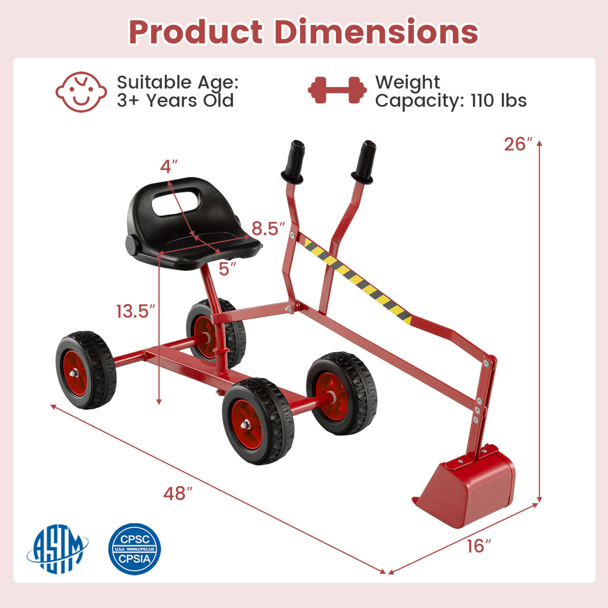 Sand Digger for Kids with 2-Handed Controls and Flexible Shovel-Red view 4