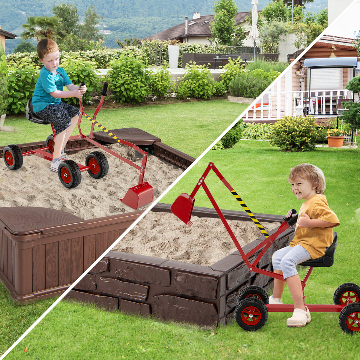 Sand Digger for Kids with 2-Handed Controls and Flexible Shovel-Red view 7
