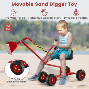 Sand Digger for Kids with 2-Handed Controls and Flexible Shovel-Red view 9