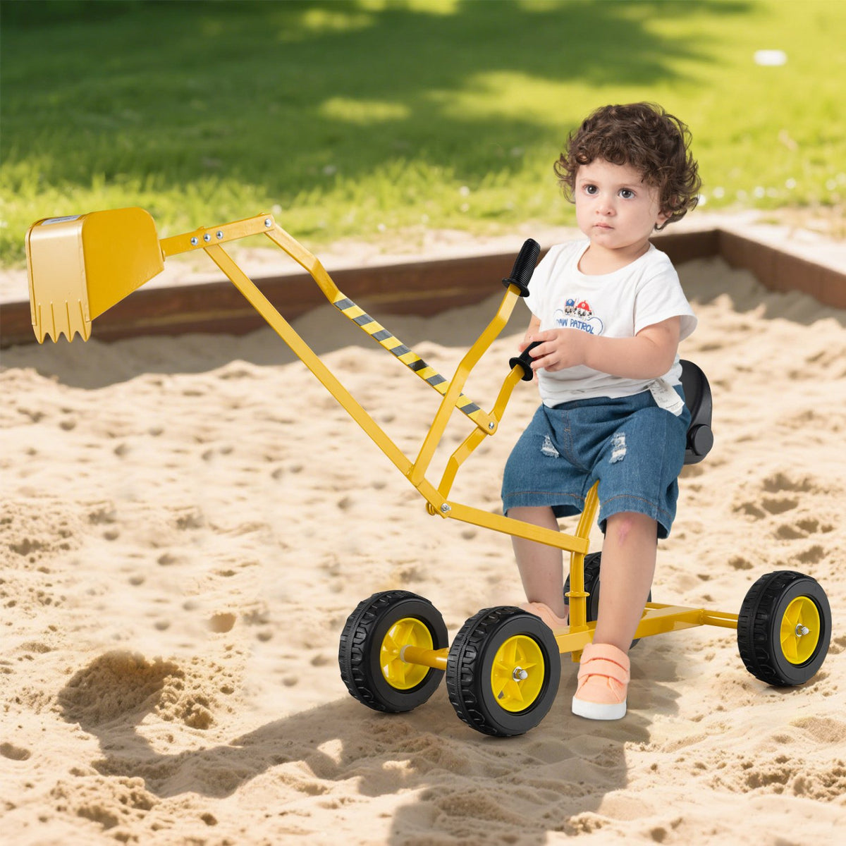 Sand Digger for Kids with 2-Handed Controls and Flexible Shovel-Yellow view 2
