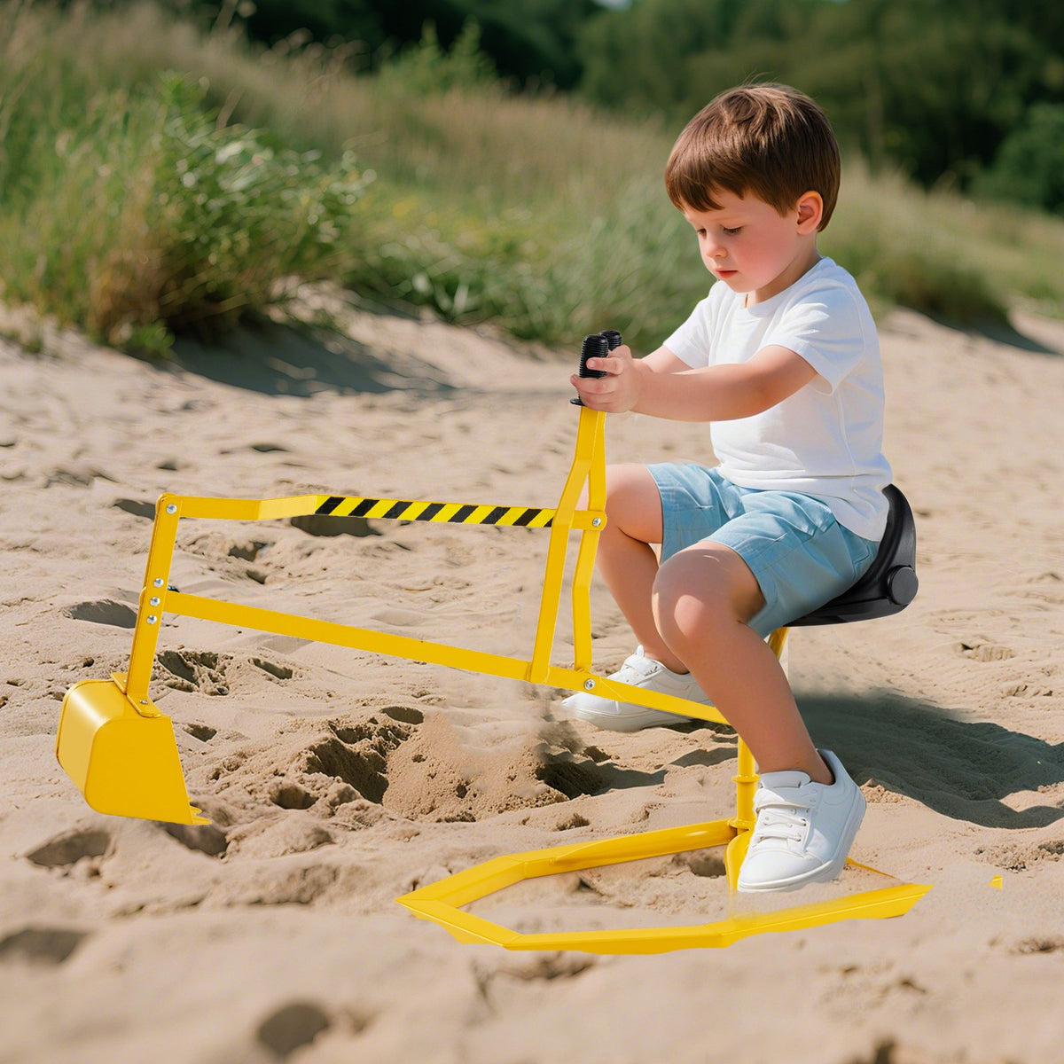 Sandbox Toy Digger with 2-Handed Controls and Flexible Shovel for Kids-Yellow view 2