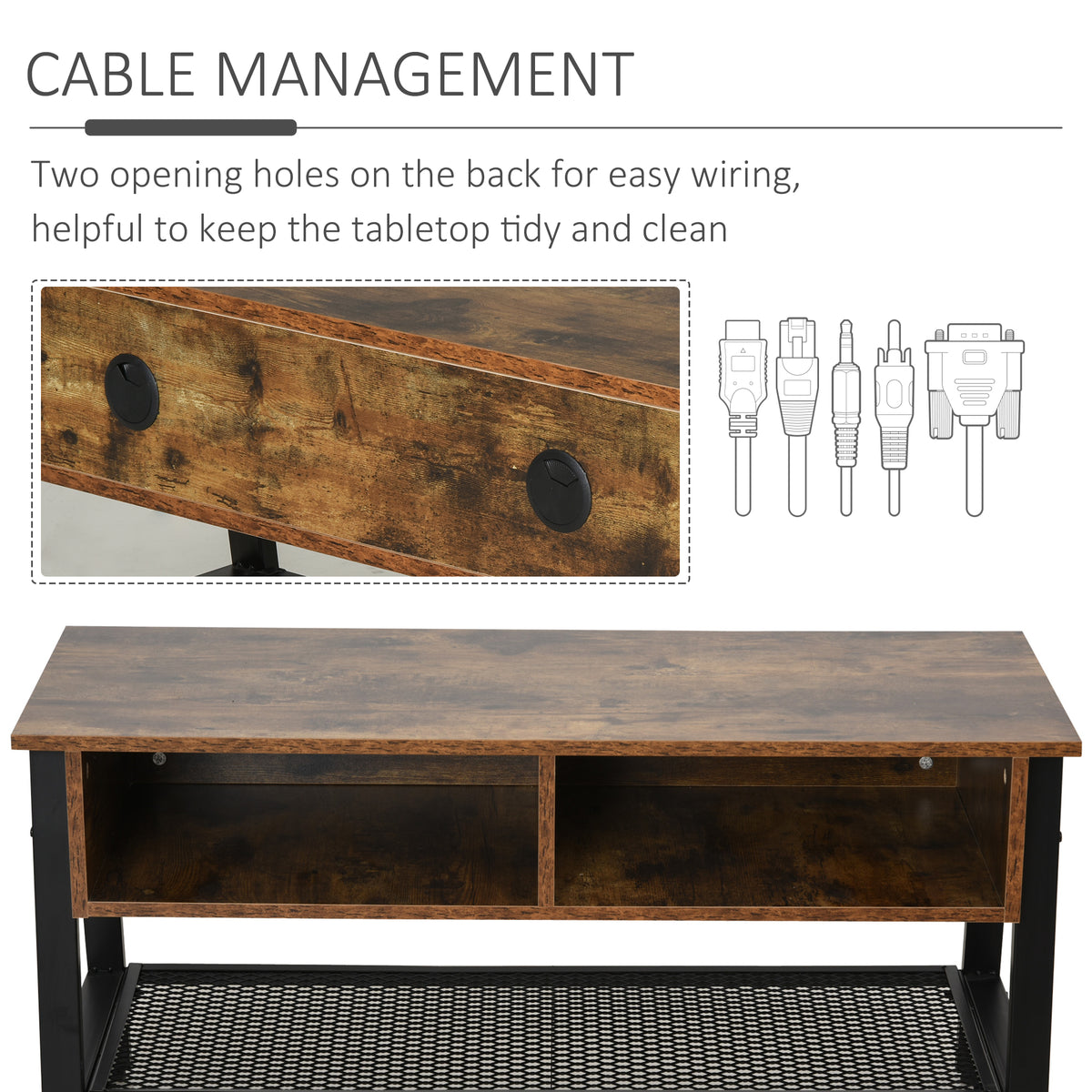 Industrial TV Stand, TV Console Table for TV up to 45'' Flat Screen, Entertainment Center for Living Room, Bedroom, Rustic Brown