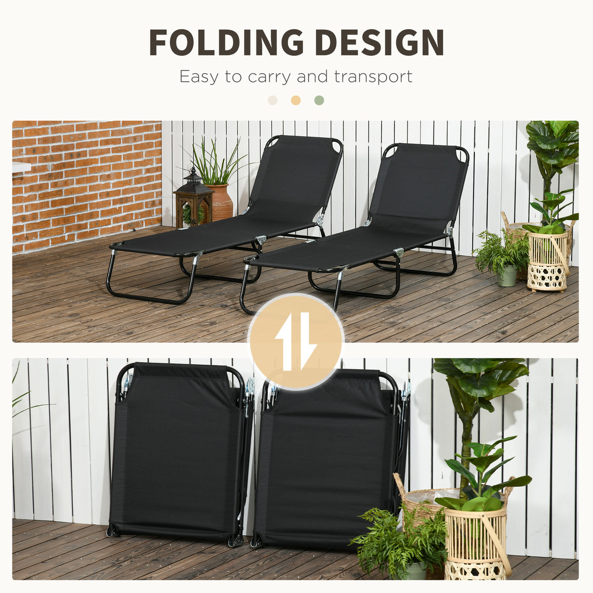 Set of 2 Folding Outdoor Lounge Chair, Sun Tanning Chairs with Reclining Back – view 4