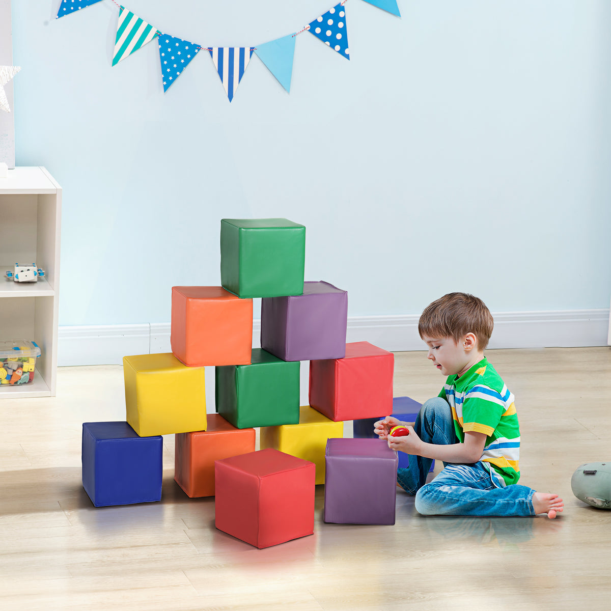 Soozier 12 Piece Soft Play Blocks Soft Foam Toy Building And Stacking Blocks - Multicolours