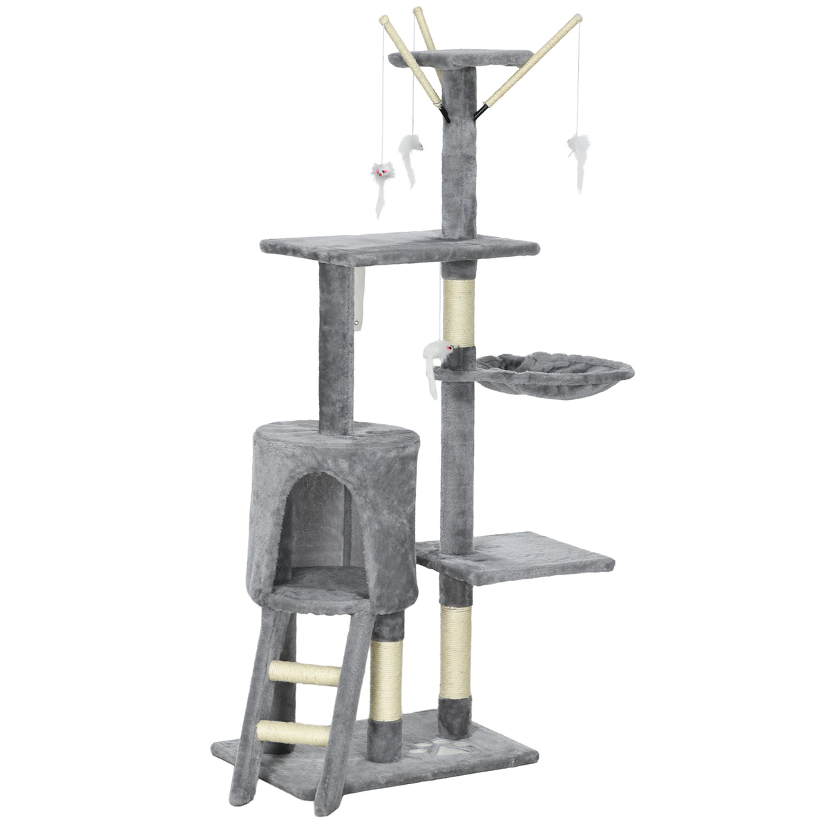 53" Cat Tree Tower, Kitten Activity Centre with Scratching Posts, Condo, Perches, Ladder, Hammock