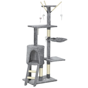 53" Cat Tree Tower, Kitten Activity Centre with Scratching Posts, Condo, Perches, Ladder, Hammock