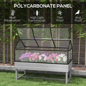 Wood Elevated Planter Box with Cold Frame Greenhouse, Raised Garden Bed for Vegetables, Flowers, Herbs, Distressed Grey