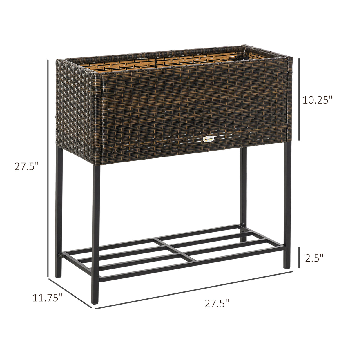 Rattan Raised Garden Boxes, Elevated Flower Beds with Storage Shelf for Herbs, Flowers, Vegetables, Brown – view 2