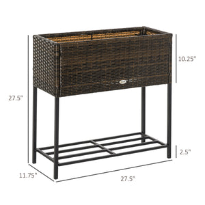 Rattan Raised Garden Boxes, Elevated Flower Beds with Storage Shelf for Herbs, Flowers, Vegetables, Brown – view 2