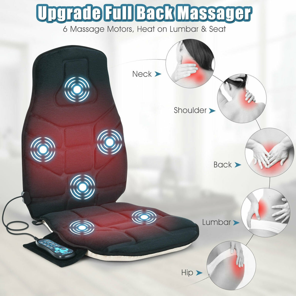 Seat Cushion Massager with Heat and 6 Vibration Motors for Home view 6