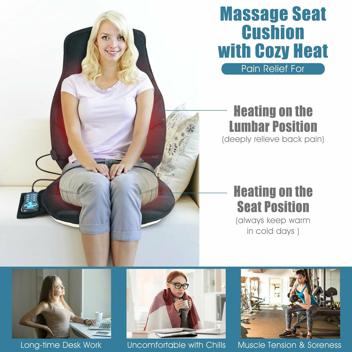 Seat Cushion Massager with Heat and 6 Vibration Motors for Home view 7