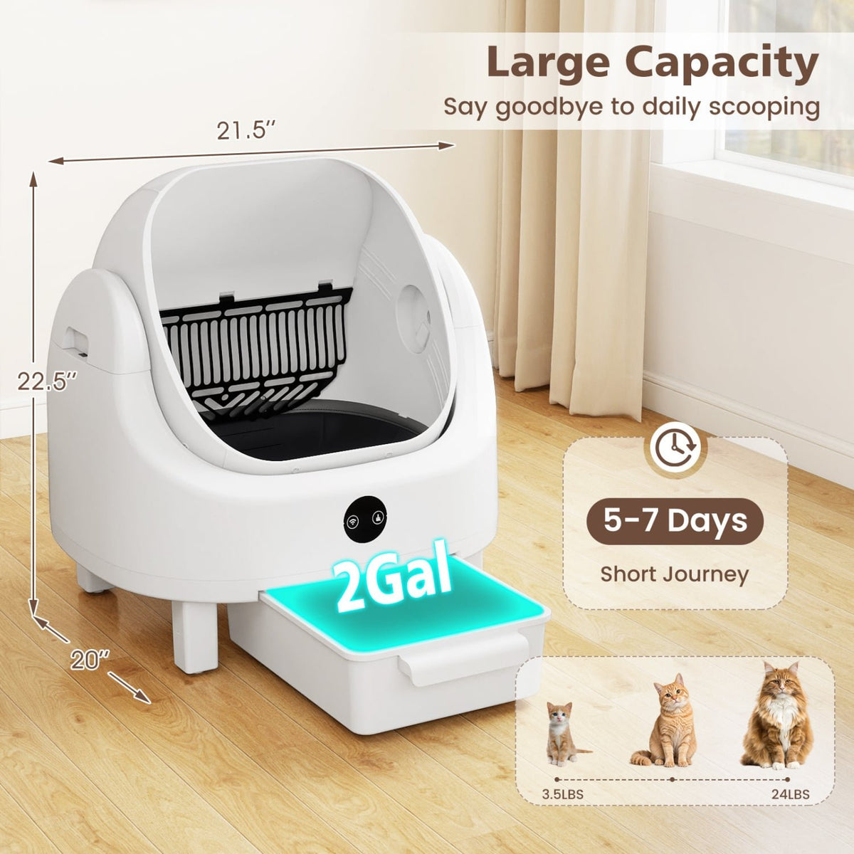 Self-Cleaning Open-Top Cat Litter Box with APP Control for Multi-Cat view 3