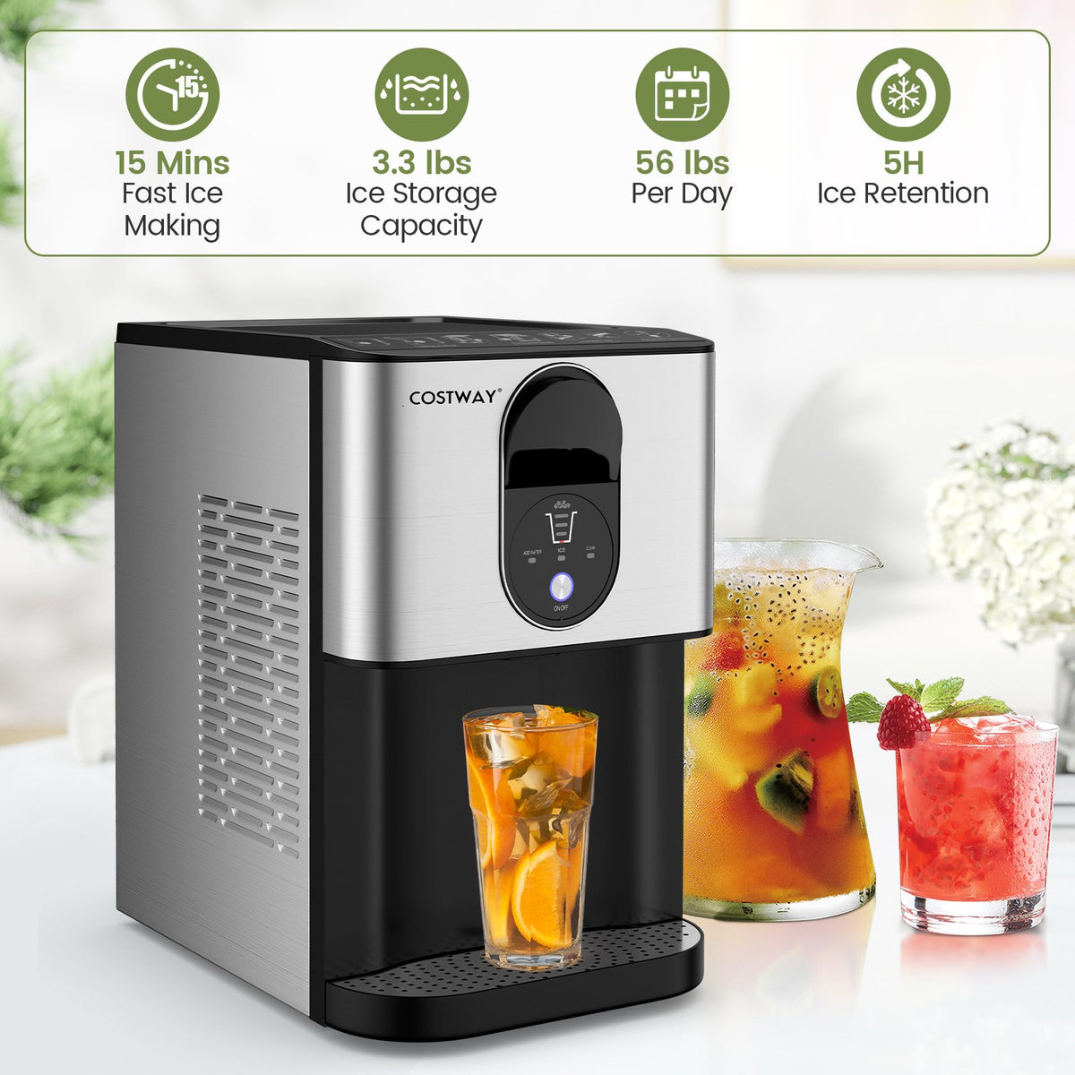 Self Dispensing Nugget Ice Maker Countertop with Soft Chewable Pellet Ice Cubes-Silver view 4