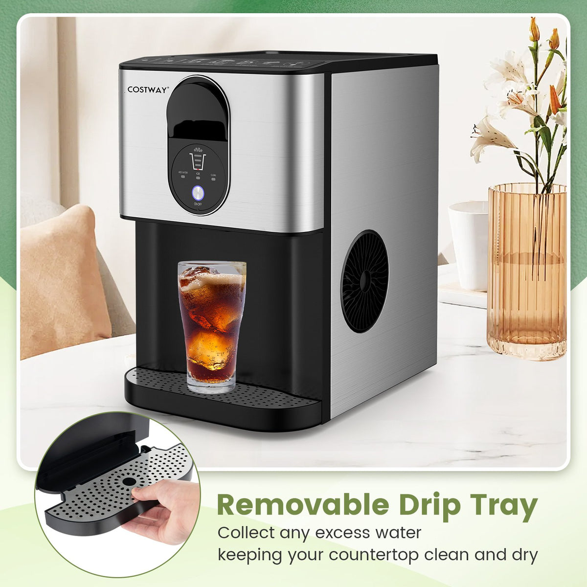Self Dispensing Nugget Ice Maker Countertop with Soft Chewable Pellet Ice Cubes-Silver view 7