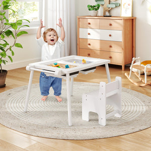 Sensory Table and Chair Set for Kids 2-8 with Foldable Bins-White view 2