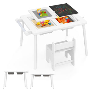 Sensory Table and Chair Set for Kids 2-8 with Foldable Bins-White view 4