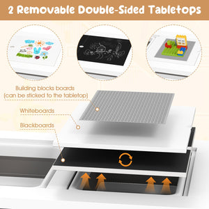 Sensory Table and Chair Set for Kids 2-8 with Foldable Bins-White view 6