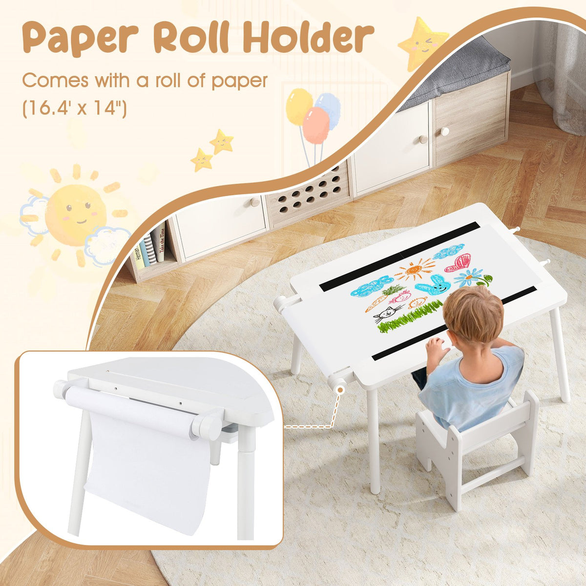 Sensory Table and Chair Set for Kids 2-8 with Foldable Bins-White view 7