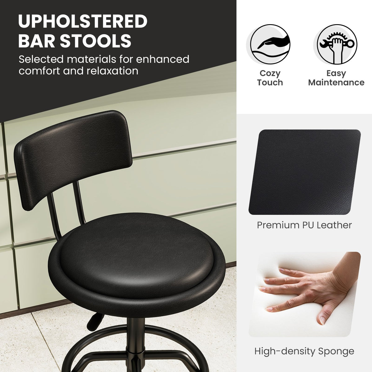 Set of 1/2 360° Swivel Counter Height Barstool with Padded Seat and Back-1 Piece view 5