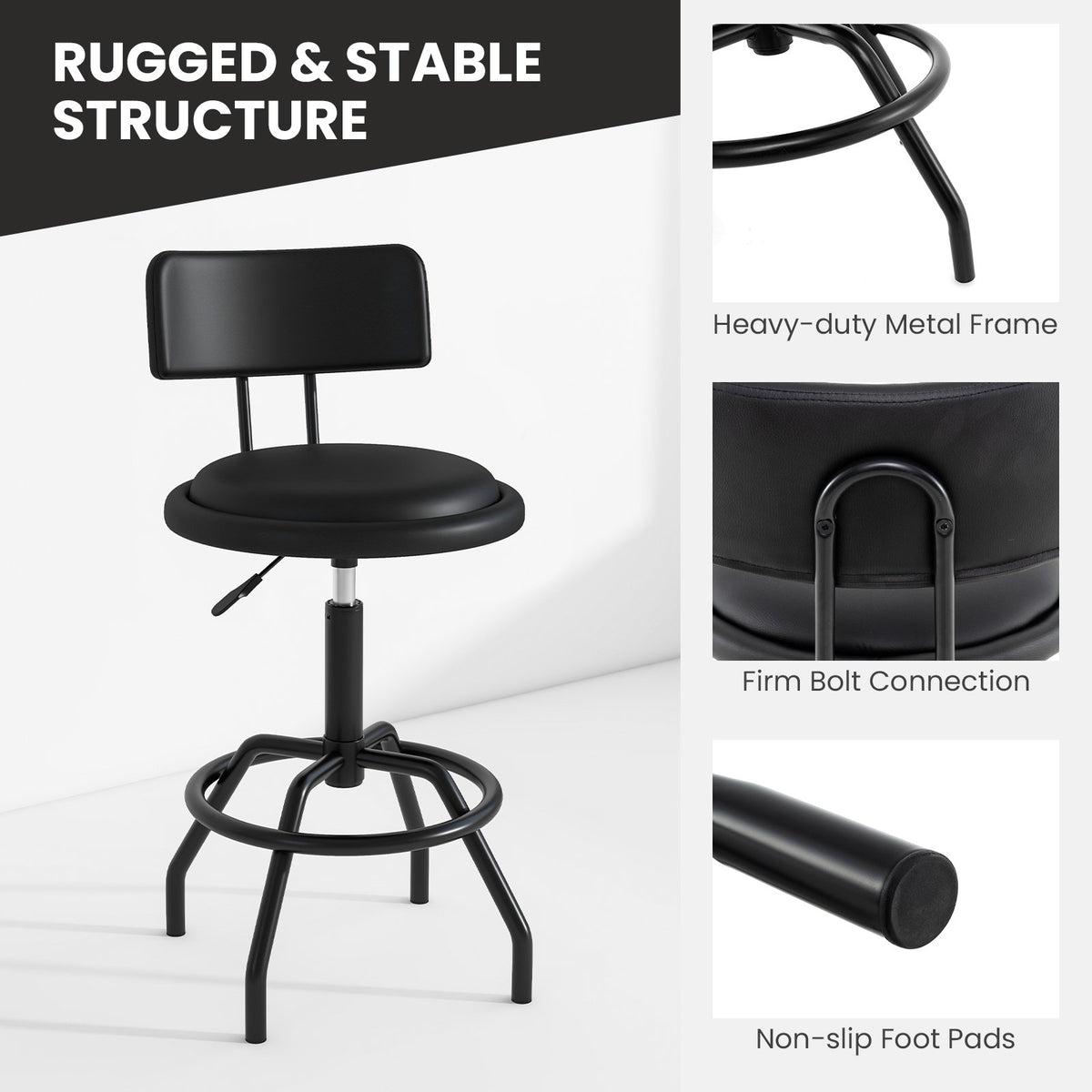 Set of 1/2 360° Swivel Counter Height Barstool with Padded Seat and Back-2 Pieces view 4