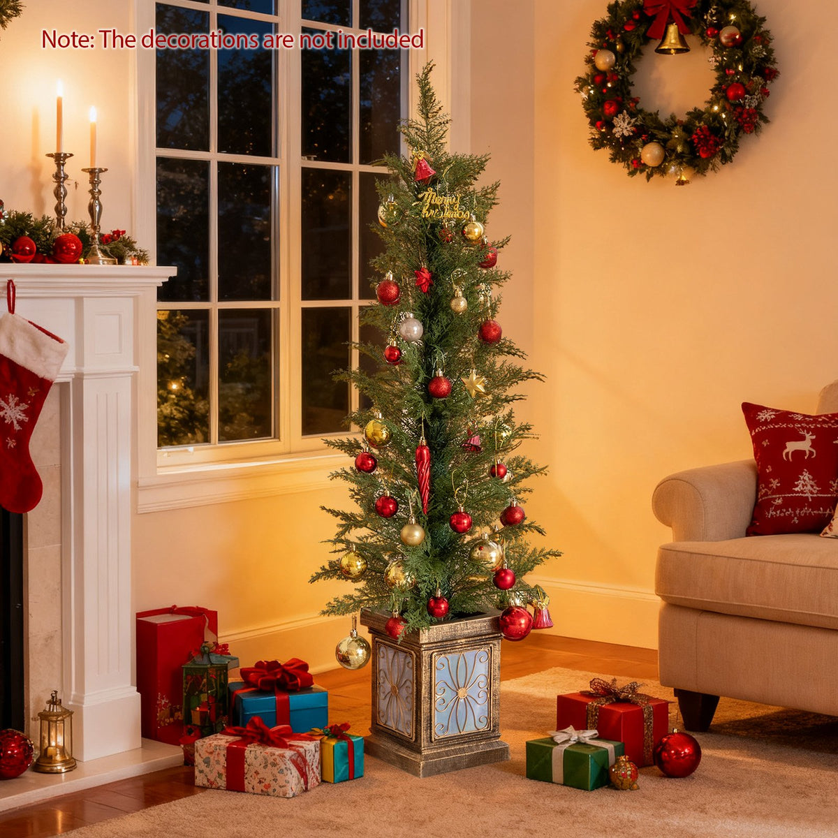 Set of 1/2 4 FT Artificial Christmas Tree Potted Xmas Tree with 100 Branch Tips and Retro Base-Set of 1 view 3