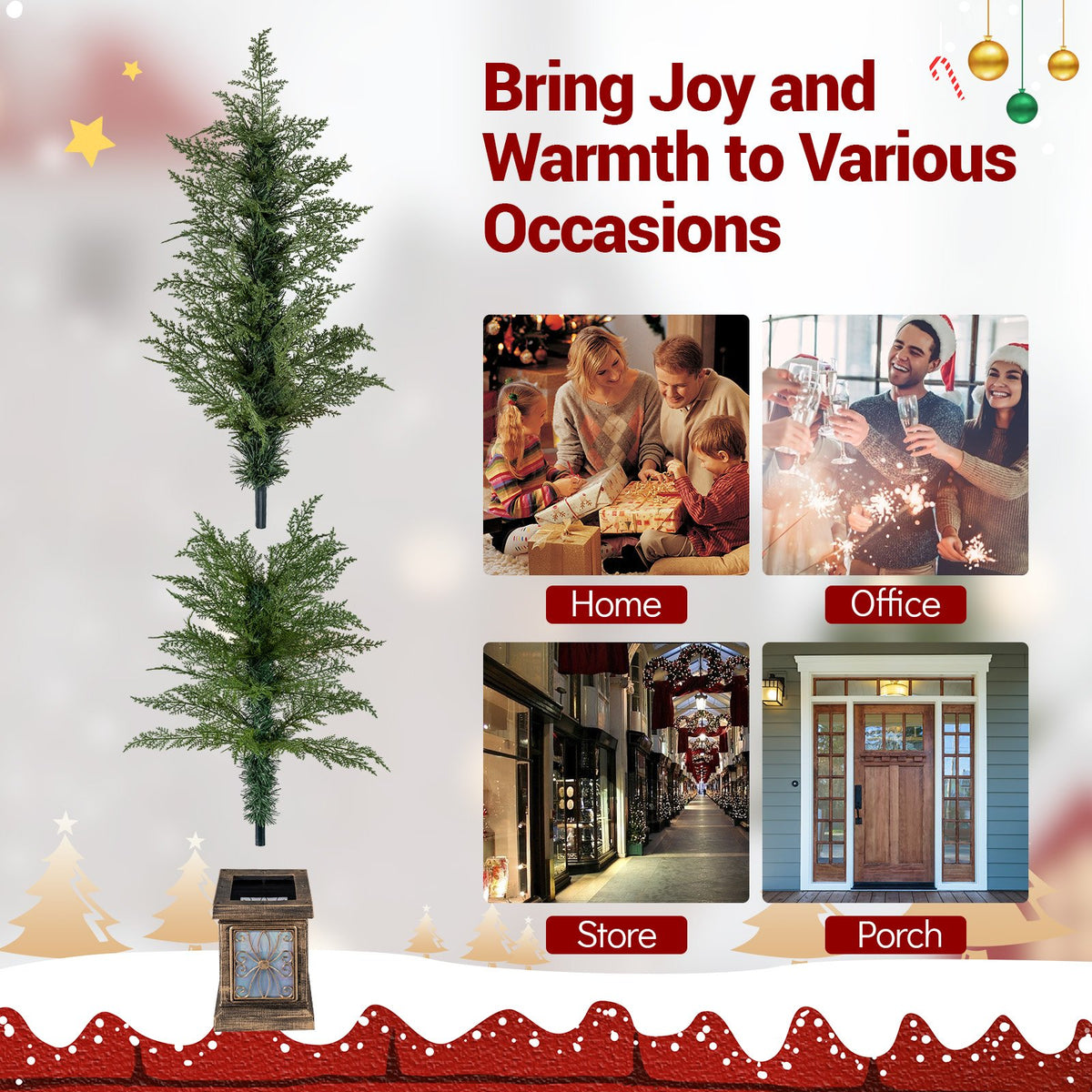 Set of 1/2 4 FT Artificial Christmas Tree Potted Xmas Tree with 100 Branch Tips and Retro Base-Set of 1 view 9