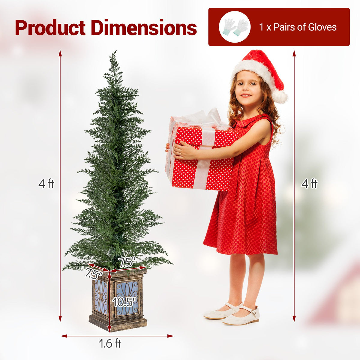 Set of 1/2 4 FT Artificial Christmas Tree Potted Xmas Tree with 100 Branch Tips and Retro Base-Set of 2 view 4