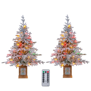 Set of 1/2 4 FT Artificial Christmas Tree Potted Xmas Tree with 180 Branch Tips-Set of 2