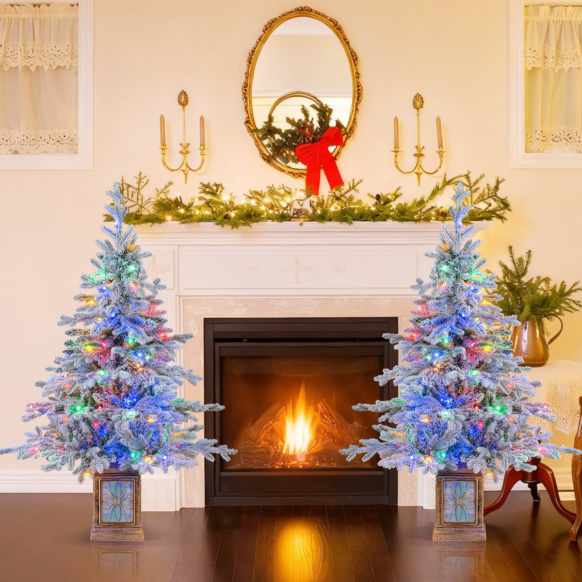Set of 1/2 4 FT Artificial Christmas Tree Potted Xmas Tree with 180 Branch Tips-Set of 2 view 2
