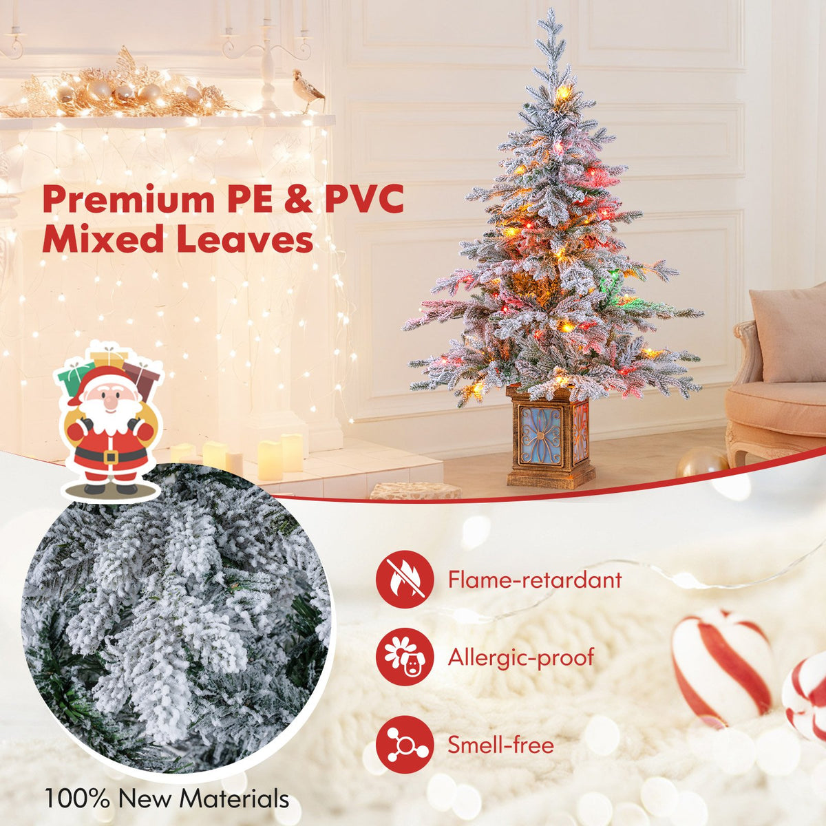 Set of 1/2 4 FT Artificial Christmas Tree Potted Xmas Tree with 180 Branch Tips-Set of 2 view 8