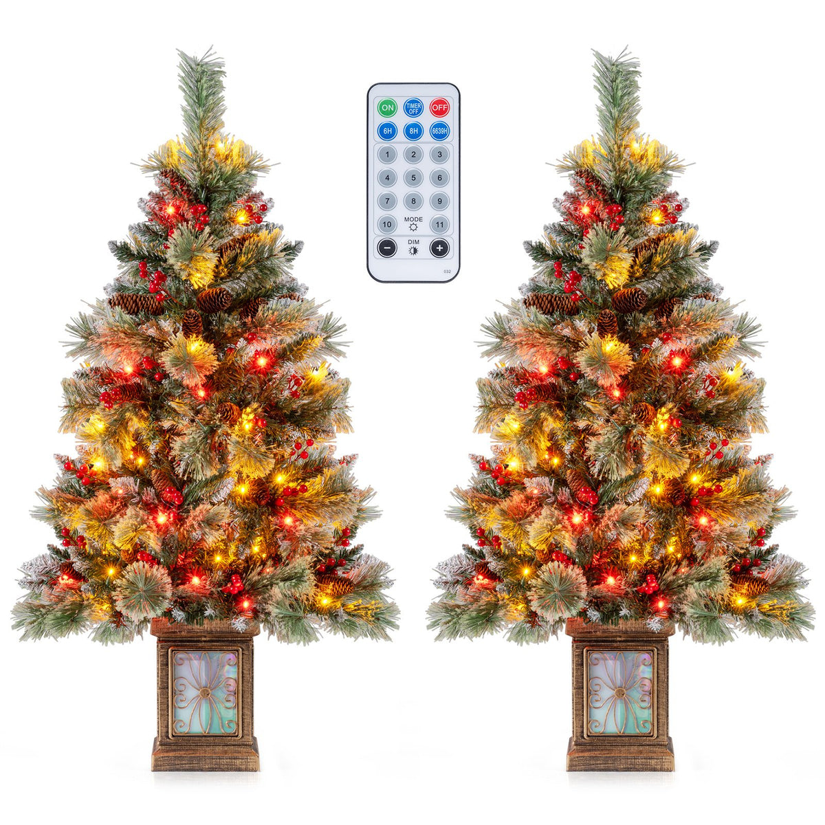 Set of 1/2 4 FT Artificial Christmas Tree Potted Xmas Tree with 190 Branch Tips-Set of 2