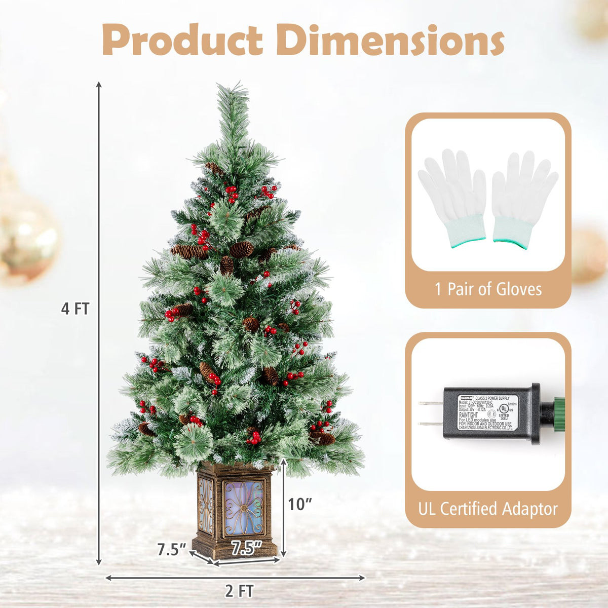 Set of 1/2 4 FT Artificial Christmas Tree Potted Xmas Tree with 190 Branch Tips-Set of 2 view 5