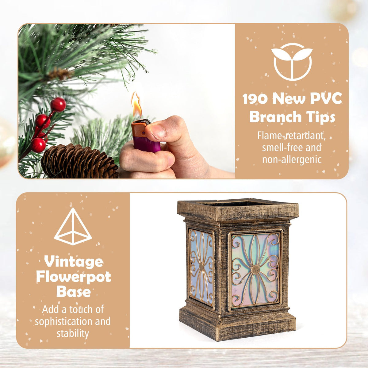 Set of 1/2 4 FT Artificial Christmas Tree Potted Xmas Tree with 190 Branch Tips-Set of 2 view 6