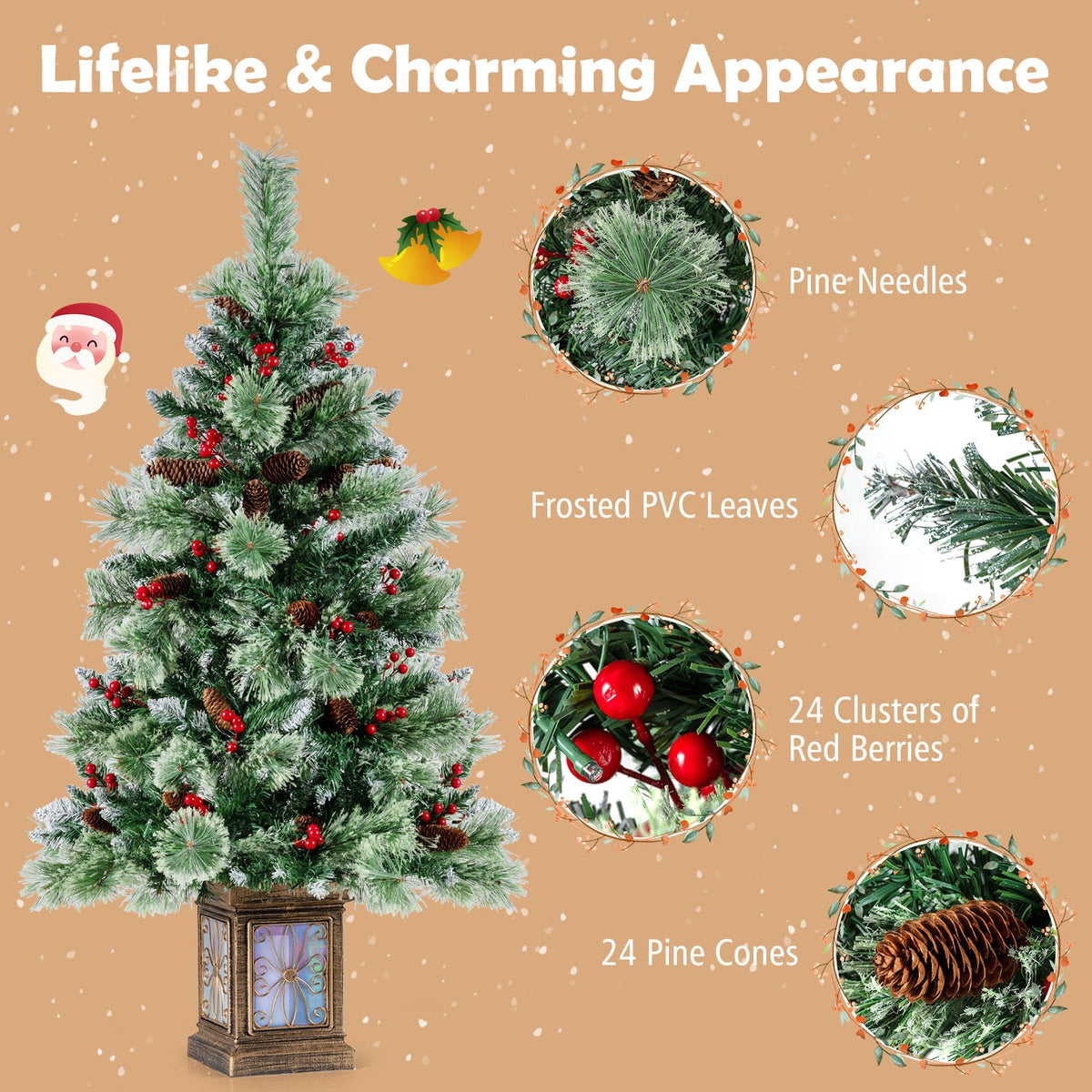 Set of 1/2 4 FT Artificial Christmas Tree Potted Xmas Tree with 190 Branch Tips-Set of 2 view 7