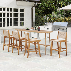 Set of 1 Outdoor Counter Height Bar Stool Woven Paper Rope Patio Barstool with Teak Wood Frame view 3