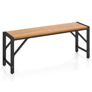 Set of 1 Acacia Wood Outdoor Bench 47.5 inches with Slatted Seat for Backyard