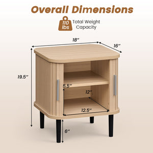 Set of 1 Fluted Nightstand with Sliding Doors and Adjustable Shelf for Small Spaces-Natural view 5
