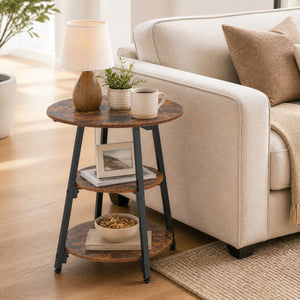 Set of 1 Industrial Side Tables with 3-Tier Shelves & Metal Frame for Small Space-Rustic Brown view 2