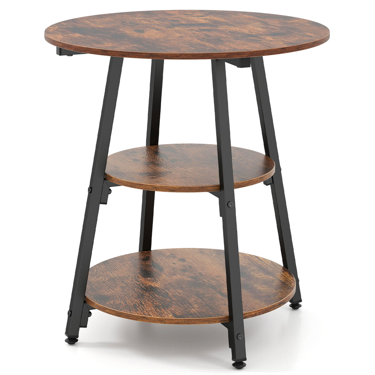 Set of 1 Industrial Side Tables with 3-Tier Shelves & Metal Frame for Small Space-Rustic Brown view 4