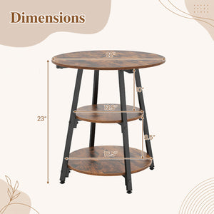Set of 1 Industrial Side Tables with 3-Tier Shelves & Metal Frame for Small Space-Rustic Brown view 5
