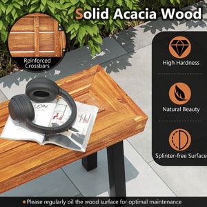Set of 1 Outdoor Acacia Wood Benches 2-3 People Backless Garden Front Benches with Metal Frame-1 Piece view 4