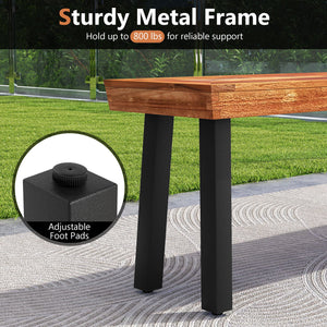 Set of 1 Outdoor Acacia Wood Benches 2-3 People Backless Garden Front Benches with Metal Frame-1 Piece view 5