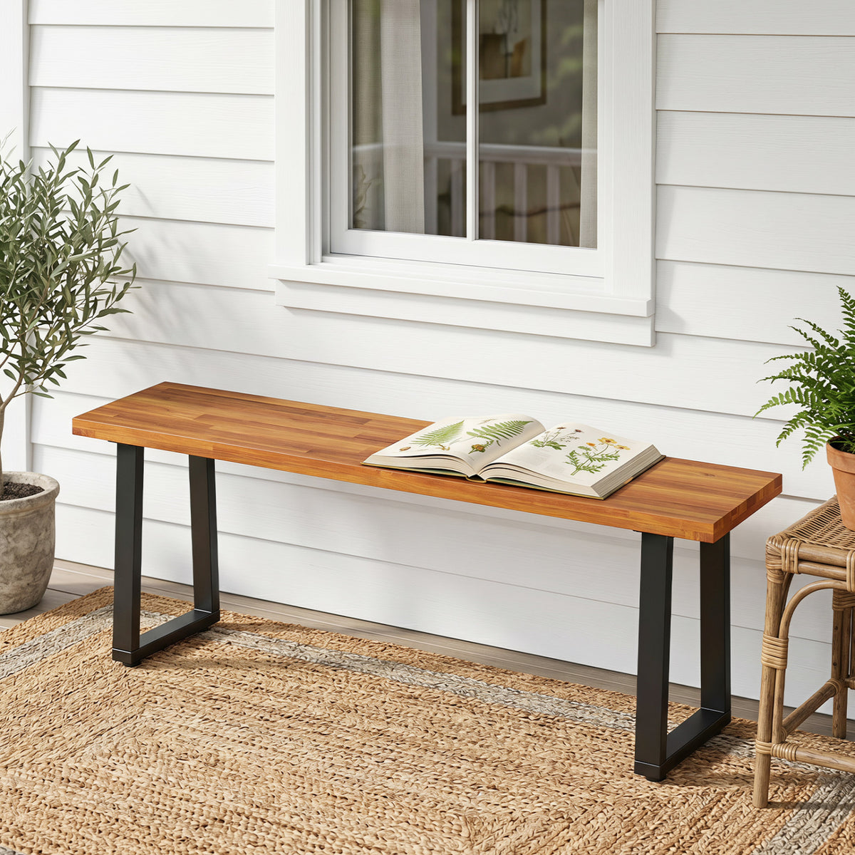 Set of 1 Wood Patio Bench 47.5 inches Long Dining Bench for Entryway Poolside view 2