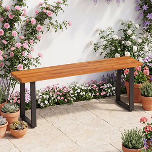 Set of 1 Wood Patio Bench 47.5 inches Long Dining Bench for Entryway Poolside view 3