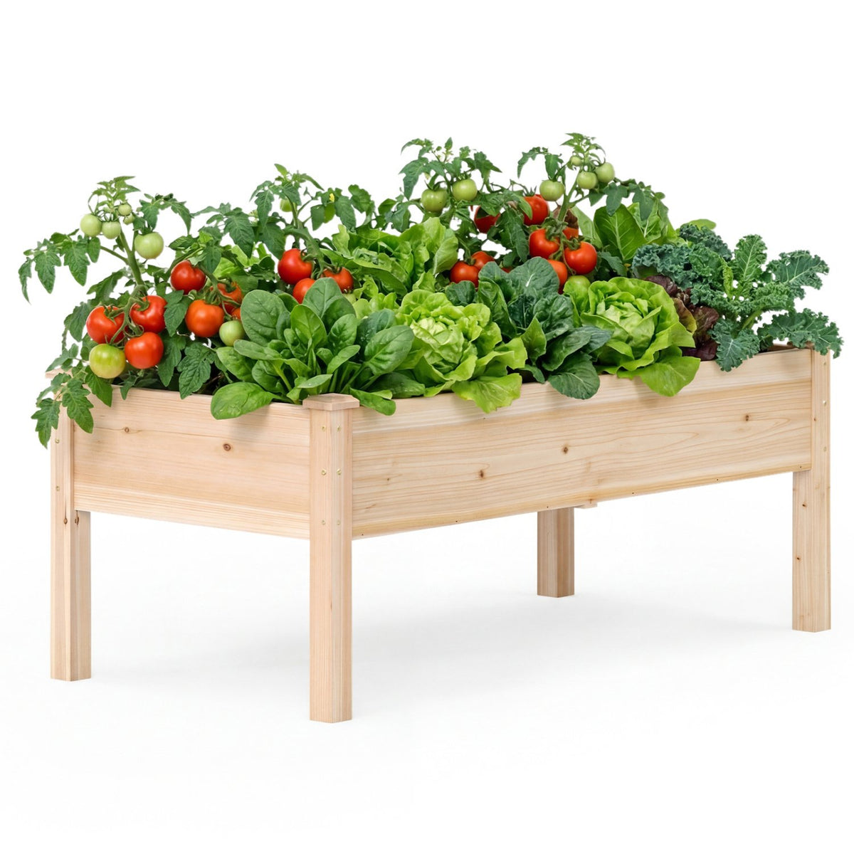 Set of 1 Wooden Raised Garden Bed with Legs Natural Fir Wood Elevated Planter Box view 4