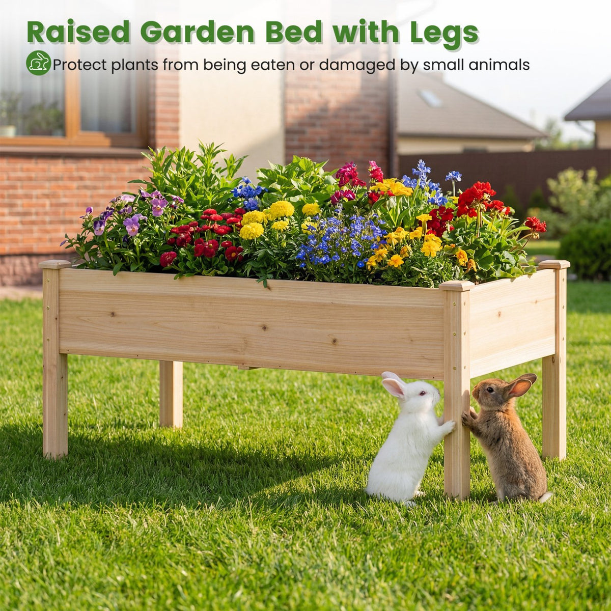 Set of 1 Wooden Raised Garden Bed with Legs Natural Fir Wood Elevated Planter Box view 9