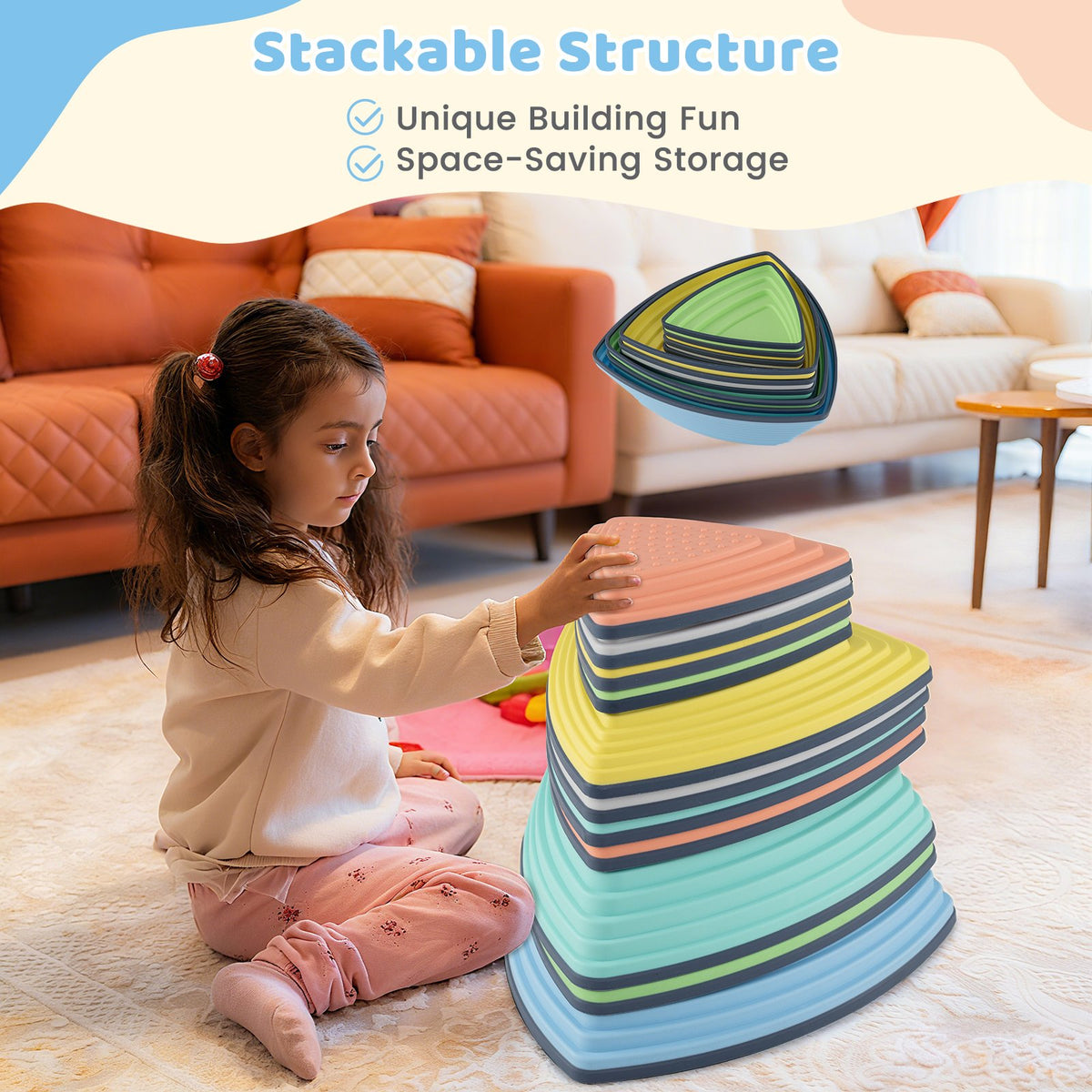 Set of 11 Stepping Stones for Kids Non-Slip Balance Stones with Storage Bag-Set of 11 view 6