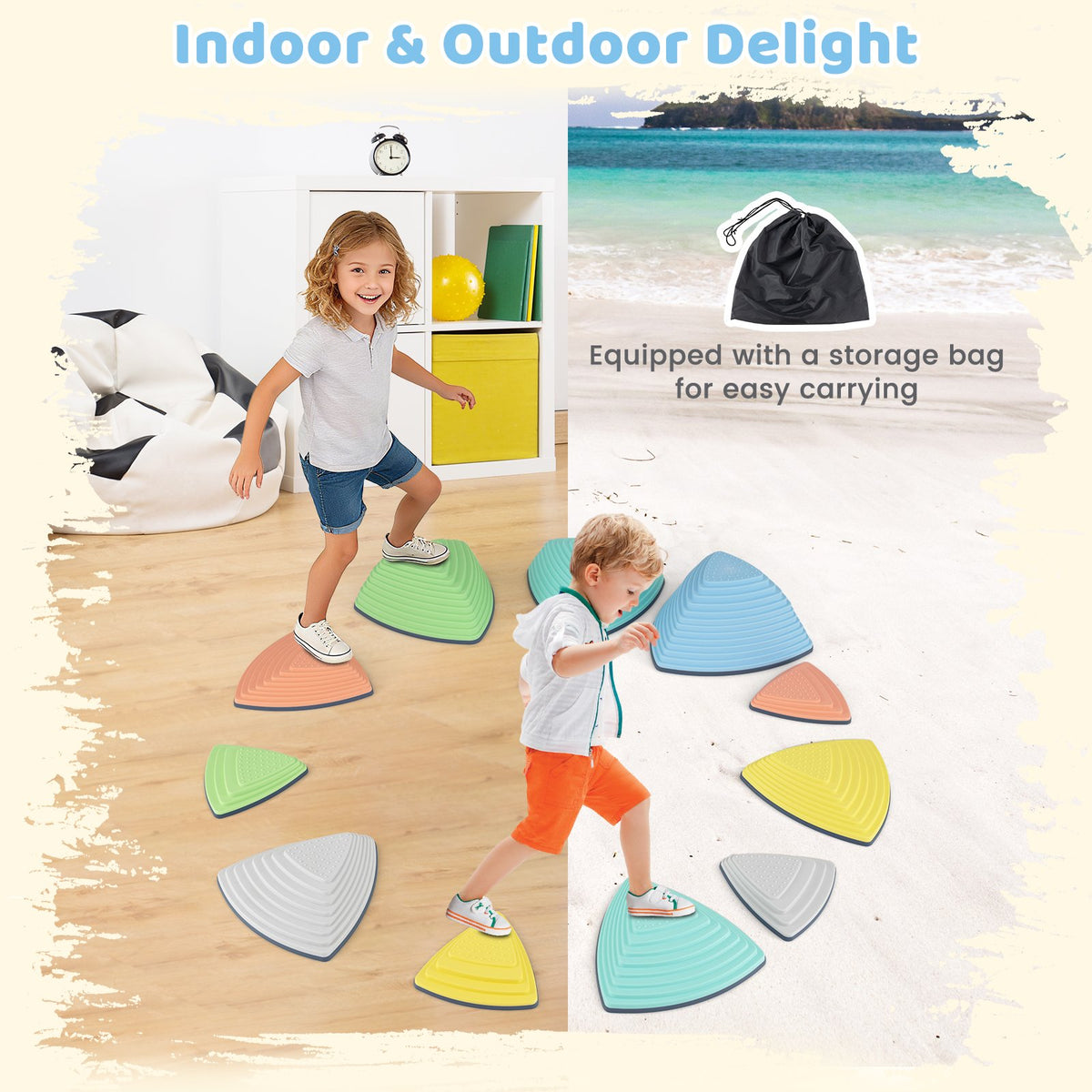 Set of 11 Stepping Stones for Kids Non-Slip Balance Stones with Storage Bag-Set of 11 view 7