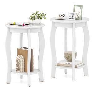 Set of 2 15 Inch 2-Tier Round End Table with Storage Shelf-White view 4